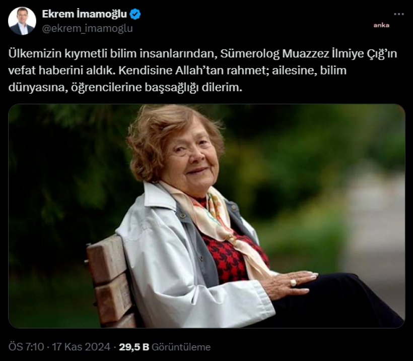 Sümerolog Muazzez İlmiye Çığ hayatını kaybetti.